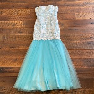 COLORS Turquoise and White Long Strapless Dress